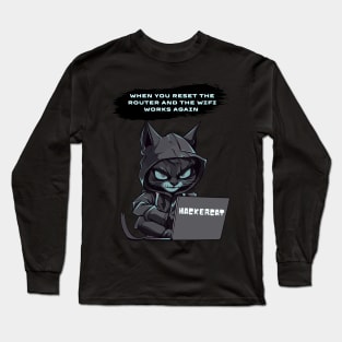 Funny hacker cat Long Sleeve T-Shirt